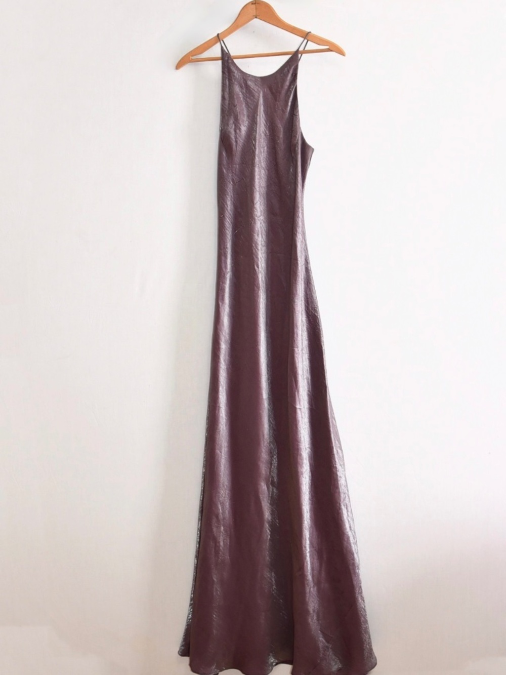 Vintage 1999 Satin Slip Dress Maxi Bias Cut Burgundy Formal Gown Minimalist